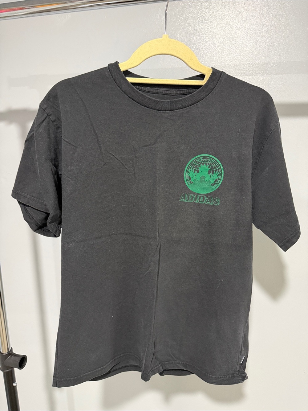 adidas Black Tee with Green Globe Chest Logo